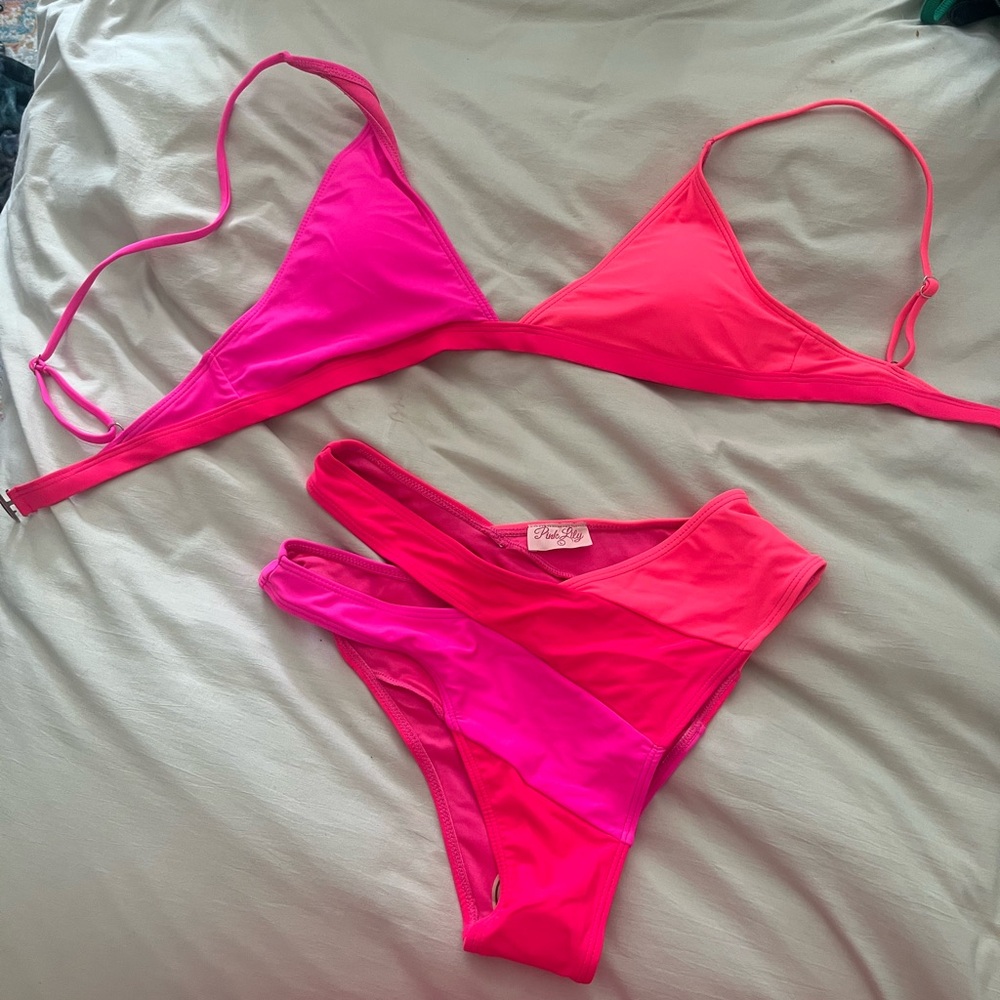 Pink Lily Neon Pink Bikini—both pieces
